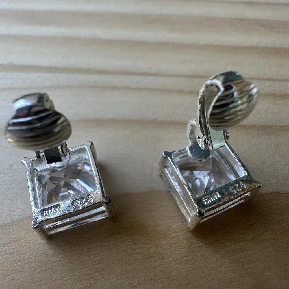 VTG MWS Mark Wasserman Samara Clip Earrings Cubic‎ Zirconia 925 Sterling 6.7g